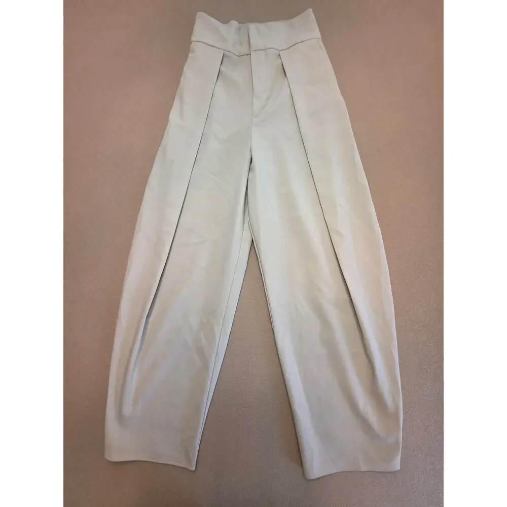 Zara Single-Pleat Barrel-Leg Balloon Trouser Pants Cream Sz XS Wide-Leg